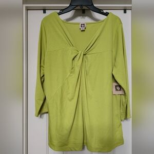 ANNE KLEIN Lime Green Knot Front Top